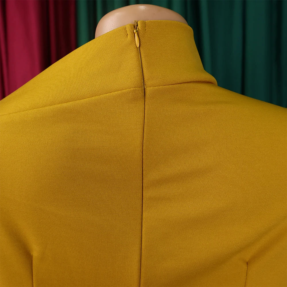 Dresses for Women 2024 New Skew Collar Full Sleeve Solid Sheath Package Hips Mid Calf Professional African Business Work Dress