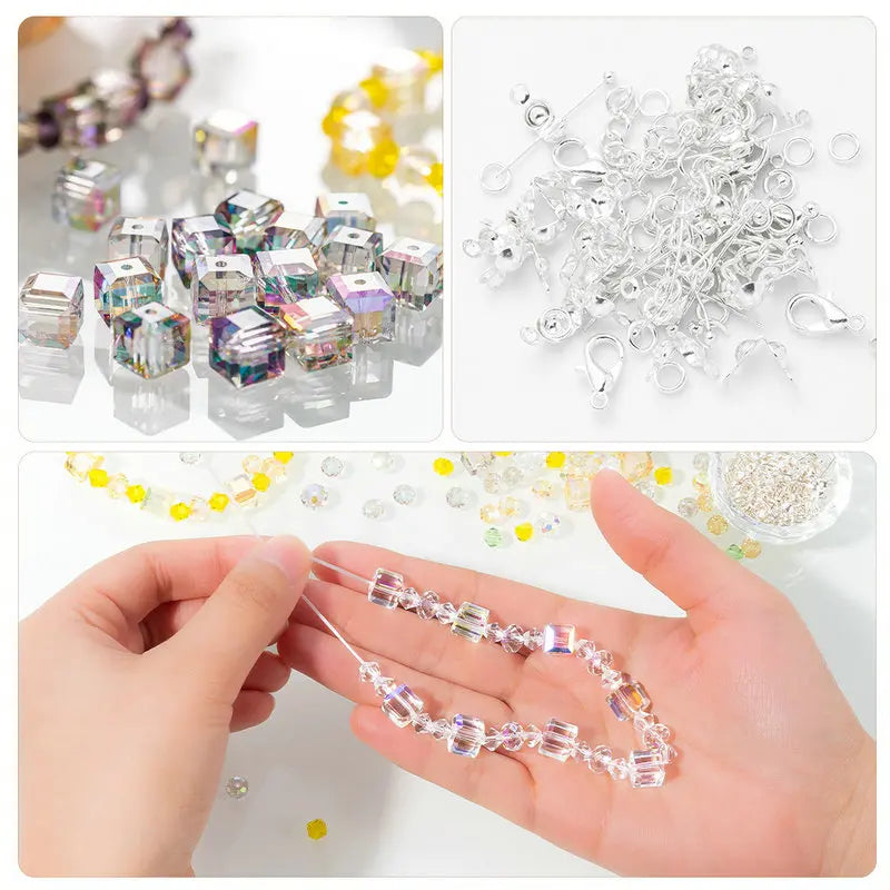 Crystals Beads Kit AB Color Bracelet Making Kit Glass Cube Sparkle Butterfly Beads for Jewelry Making Necklaces DIY Crafts