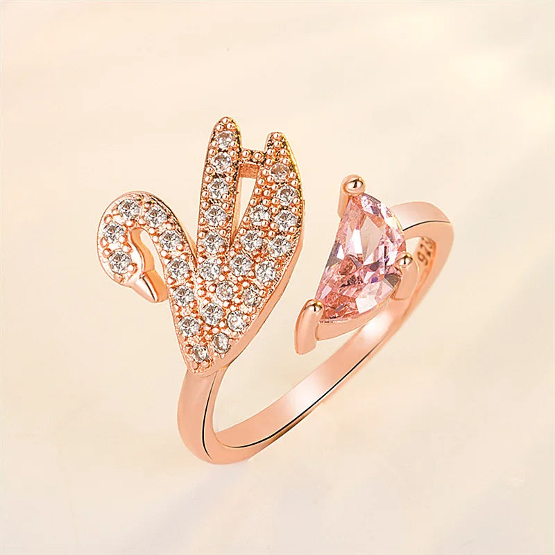 Crystals Rings For Woman Fashion Jewelry High Quality Zircon Rose Gold Silver Little Swan Open Ring
