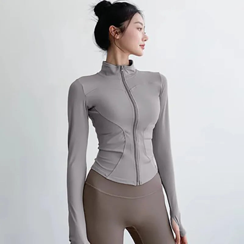 new Sportswear Woman Gym Yoga Sports Jacket Women's Tight Fit Long Sleeve Running Top Fitness Outfit Autumn Winter Exercise Coa