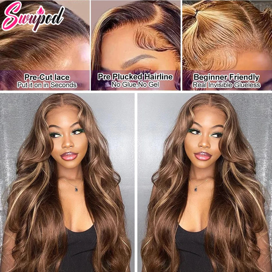 Highlight Wig 100% Human Hair 13x6 13x4hd Lace Frontal Wig Honey Blonde Lace Front Wigs Human Hair Body Wave 4x4 Closure Wig