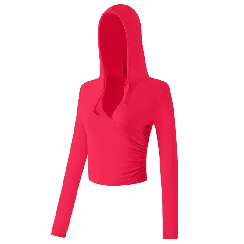 Gym Coat Workout Wear Hooded Yoga Suit for Women New Style Running Pilates Long-sleeved Training V-neck Fitness Suit Top Clothes