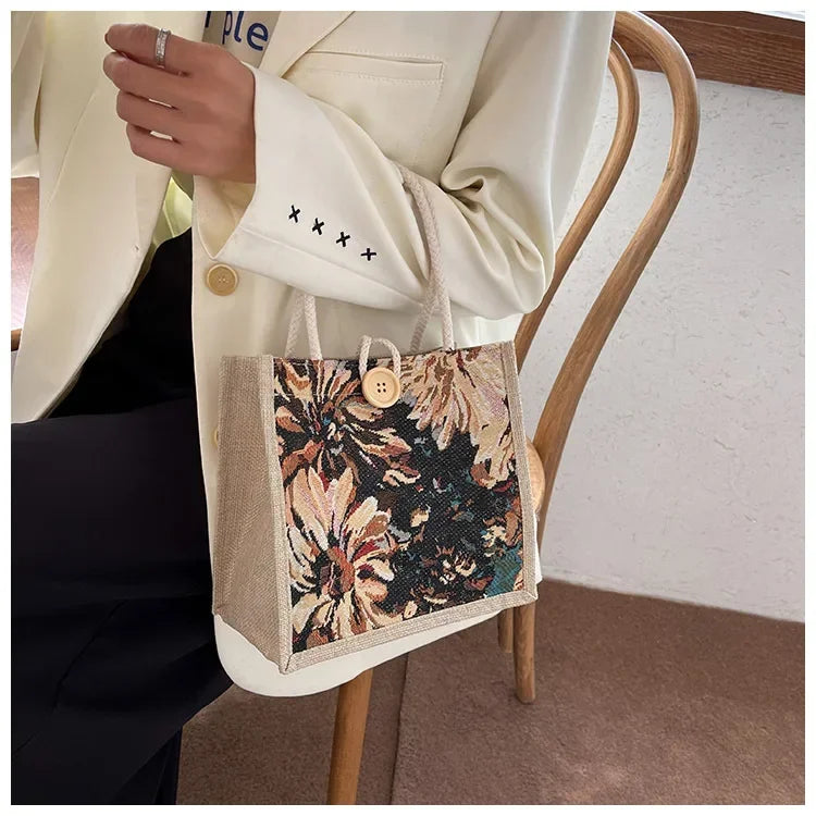 Women Ins Style Portable Hand Bag Linen Bag Students Handbags Fashion Ladies Top-handle Bags Designer Luxury Сумка Женская Bolsa