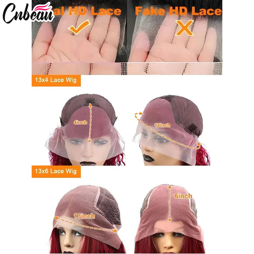 250% 30 36 Inch 13x4 HD Lace Frontal Wig Kinky Curly 99J Burgund Red Wine Hd Lace Human Hair Wigs Glueless Brazilian Water Wave