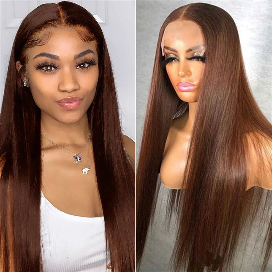 HD 13x6 13x4 Lace Frontal Wigs 100% Raw Vietnamese Chocolate Brown Straight Virgin Hair Pre Plucked Lace Front Human Hair Wigs