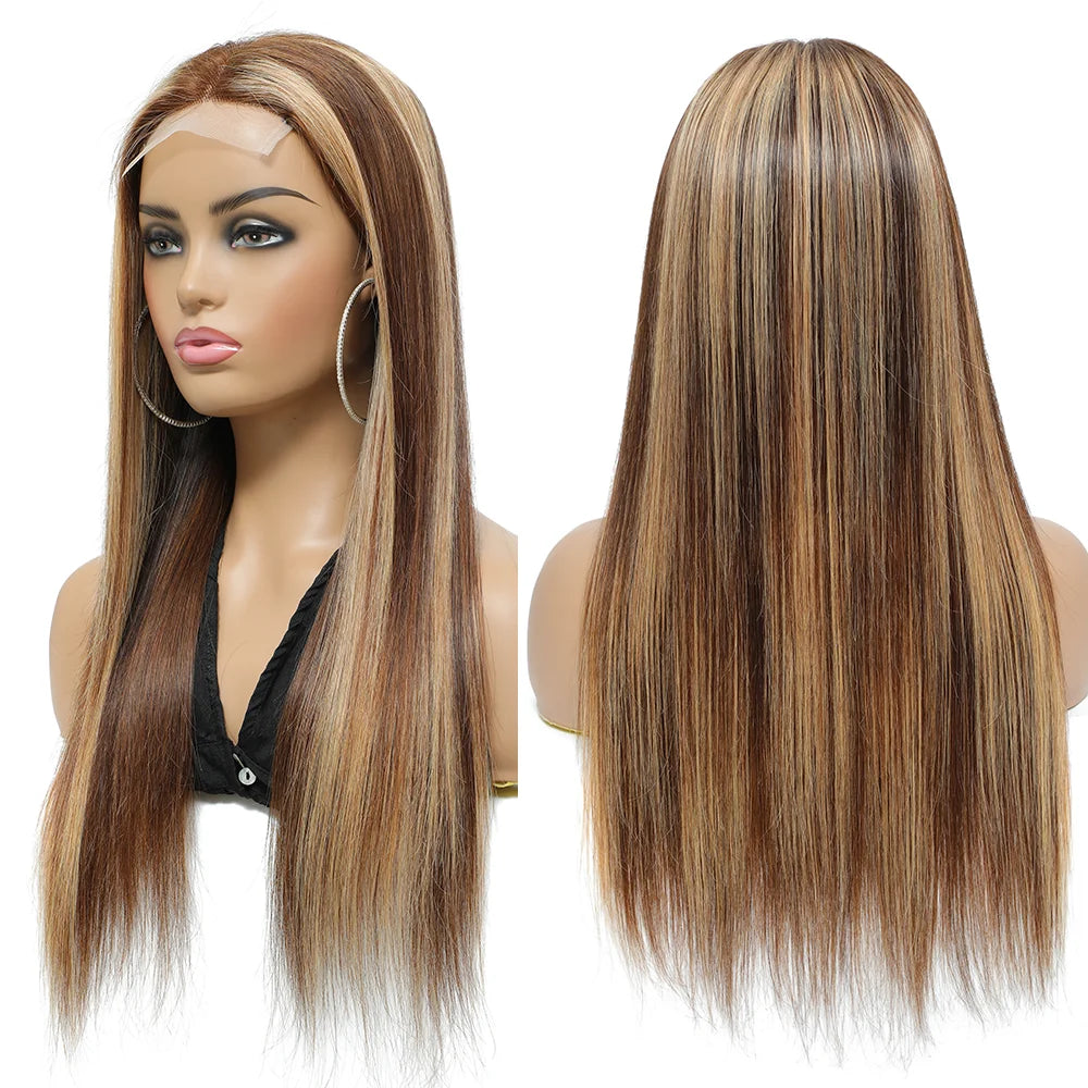 Highlight Brown Body Wave T Part Lace Front Wig Human Hair Wigs For Women Pre Plucked Honey Blonde Colored Cheap Hair Wigs