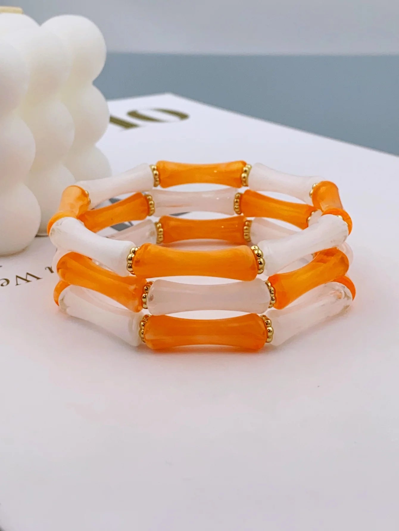 3pcs Acrylic Beaded Elastic Bracelet with Colorful Bamboos for Women's Daily Wear bracelet for women