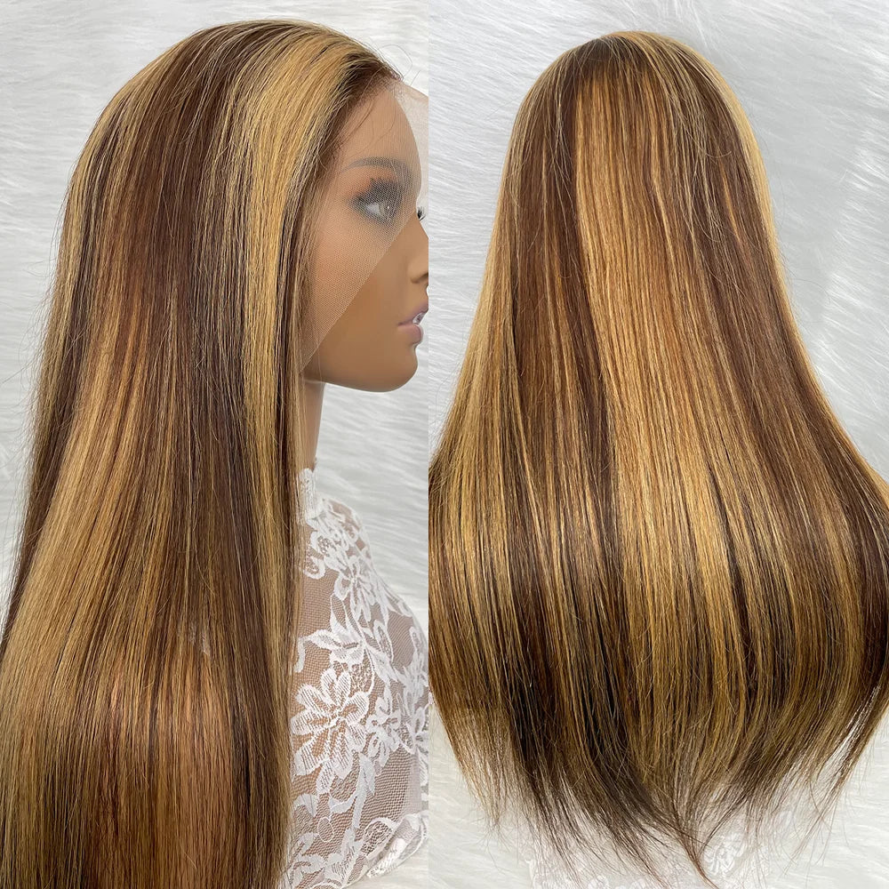 Highlight Brown Body Wave T Part Lace Front Wig Human Hair Wigs For Women Pre Plucked Honey Blonde Colored Cheap Hair Wigs