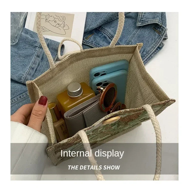 Women Ins Style Portable Hand Bag Linen Bag Students Handbags Fashion Ladies Top-handle Bags Designer Luxury Сумка Женская Bolsa
