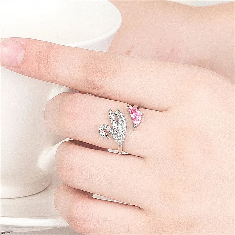 Crystals Rings For Woman Fashion Jewelry High Quality Zircon Rose Gold Silver Little Swan Open Ring