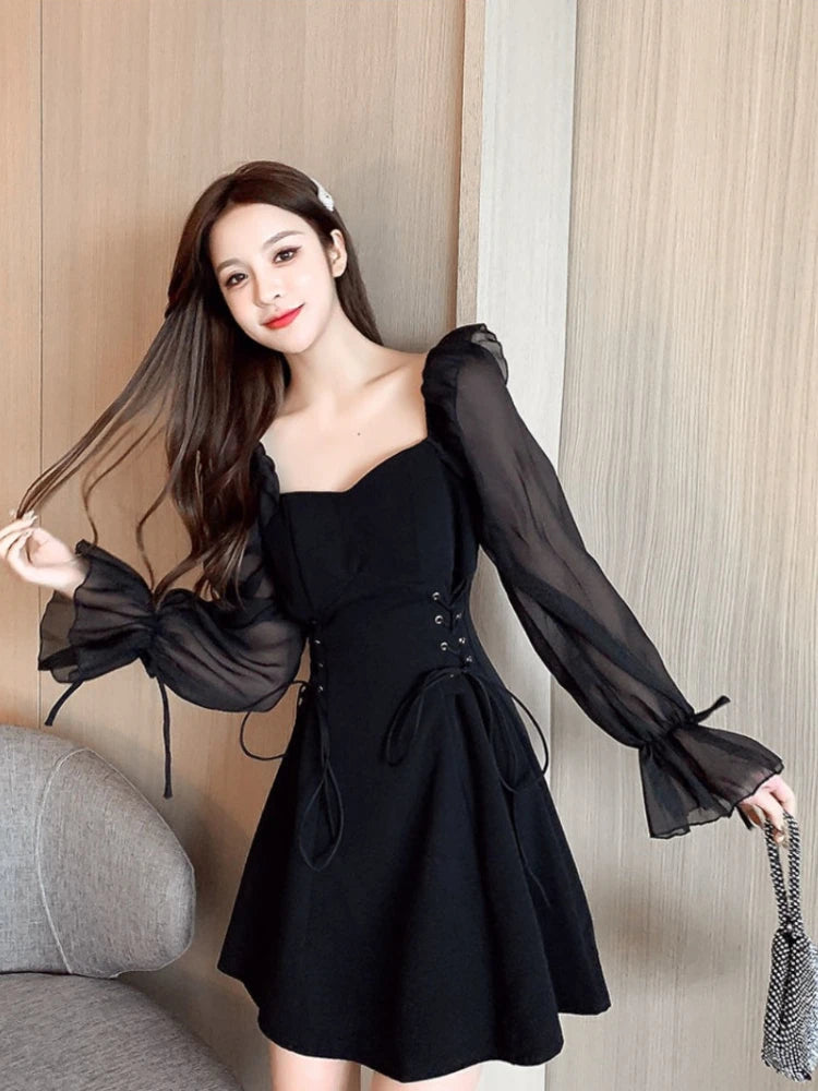Female Dresses  Coquette Women's DressSilk Satin Chiffon Sexy Black Holiday New Features Korean Style Clothing Cheap Casual X In