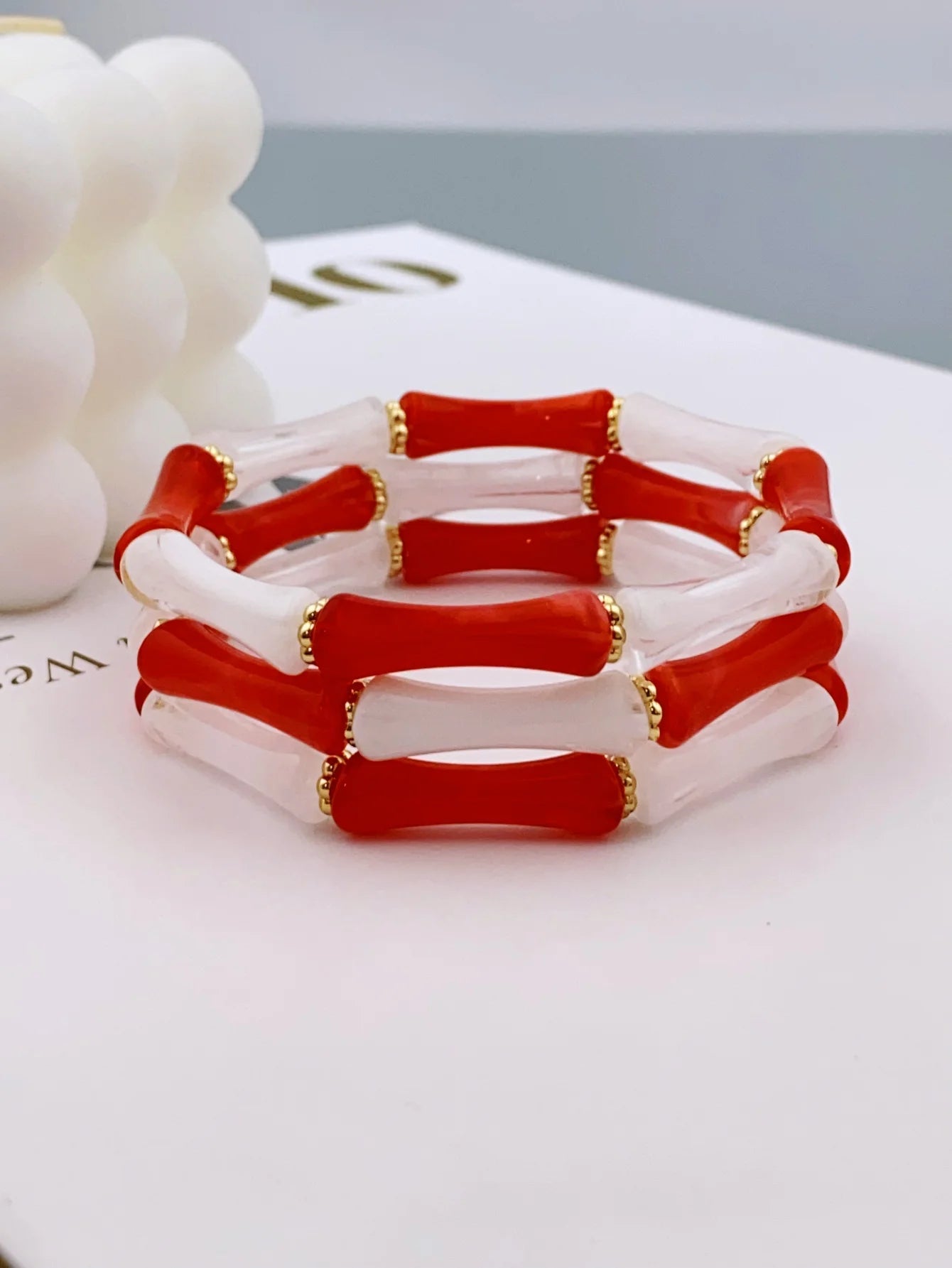 3pcs Acrylic Beaded Elastic Bracelet with Colorful Bamboos for Women's Daily Wear bracelet for women