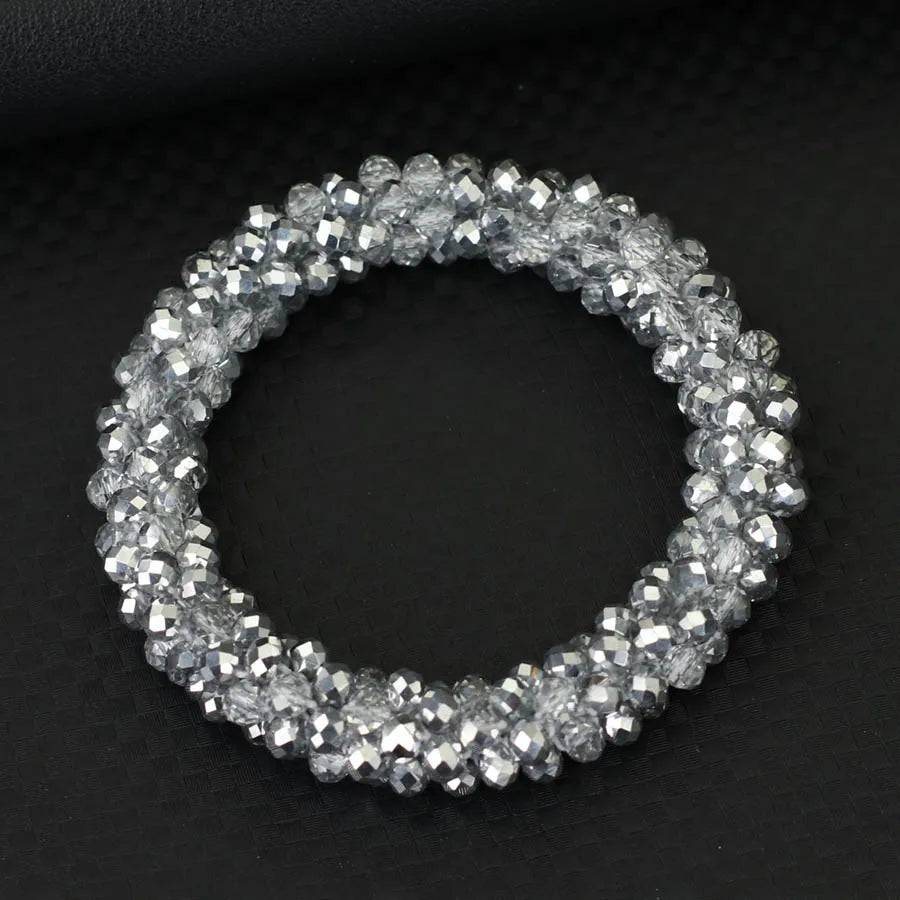 Crystal Glass Beads Bracelet Women Handmade Beaded Brazlets Ethnic Style Luxury Jewelry Elastic Braslet Girl Hair Band Accessori