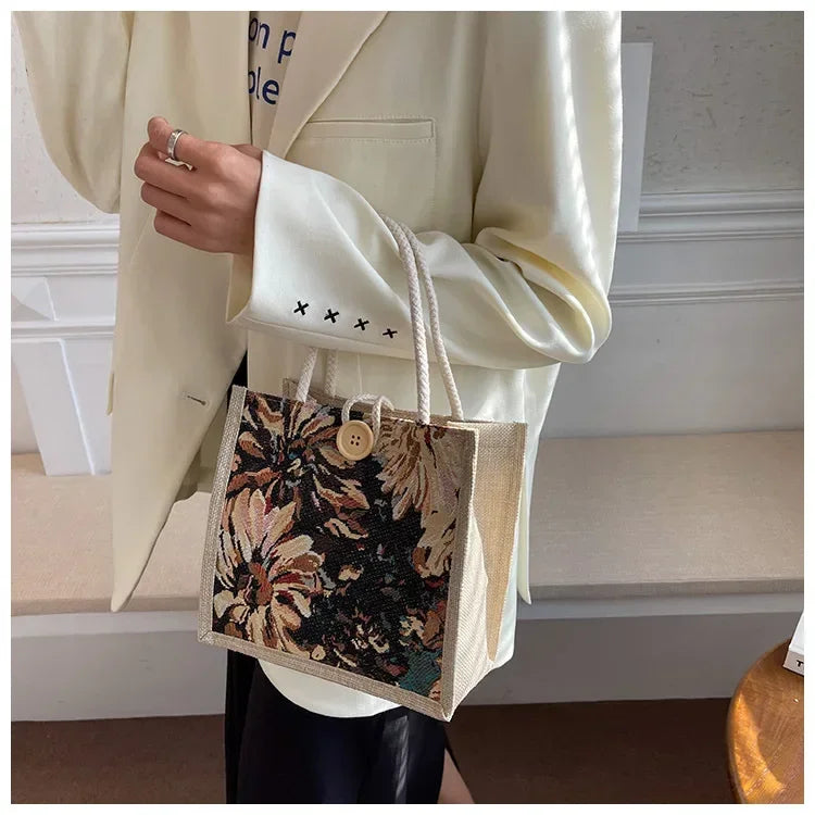 Women Ins Style Portable Hand Bag Linen Bag Students Handbags Fashion Ladies Top-handle Bags Designer Luxury Сумка Женская Bolsa