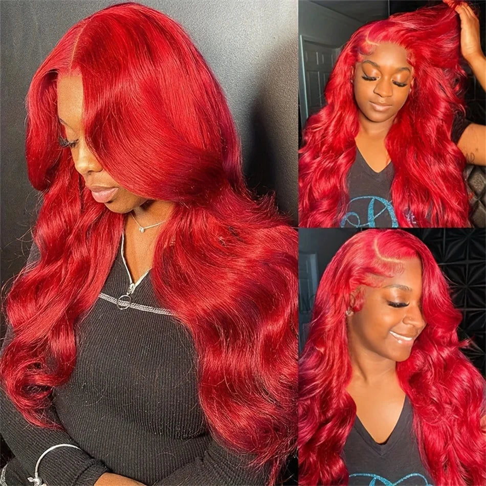 Hot Red 13x6 Hd Lace Frontal Human Hair Wigs Brazilian Colored Body Wave Lace Front Wig 4x4 5x5 Closure Wig For Women