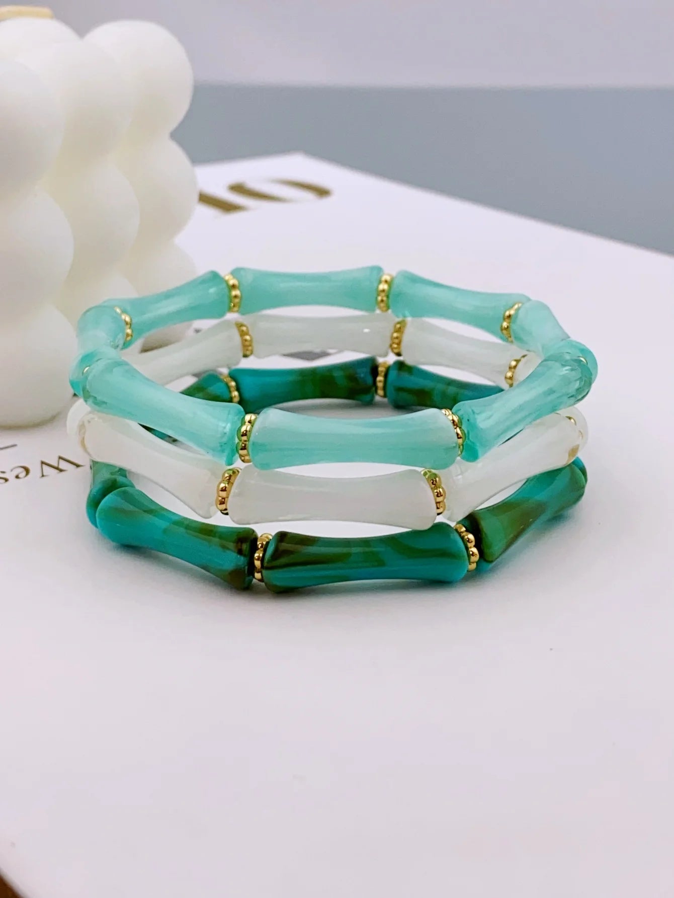 3pcs Acrylic Beaded Elastic Bracelet with Colorful Bamboos for Women's Daily Wear bracelet for women
