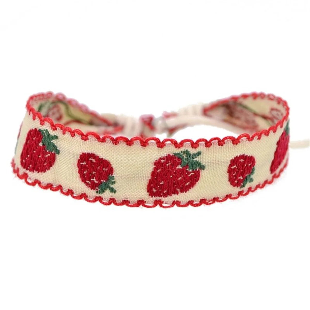 1pcs Boho Strawberry Flower Embroidered Bracelet for Kids Handmade Braided Bracelet