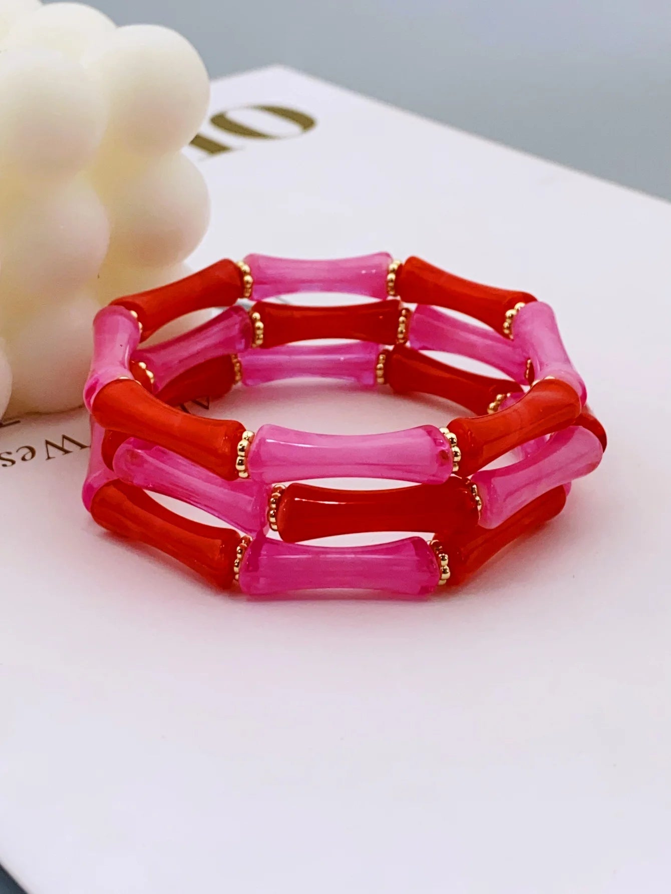 3pcs Acrylic Beaded Elastic Bracelet with Colorful Bamboos for Women's Daily Wear bracelet for women
